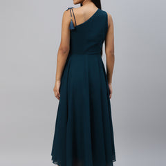 Poshak Hub Women Teal Blue Georgette One Shoulder Anarkali Kurta