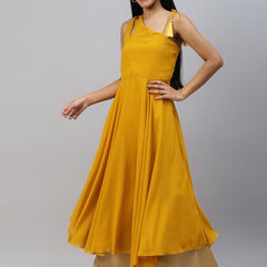 Poshak Hub Women Yellow Georgette One Shoulder Anarkali Kurta