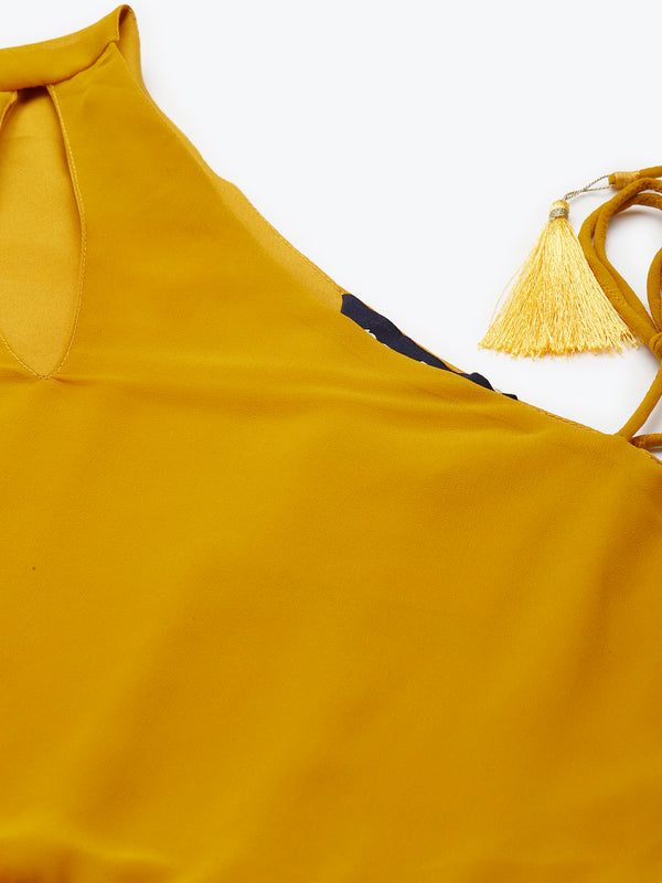 Poshak Hub Women Yellow Georgette One Shoulder Anarkali Kurta