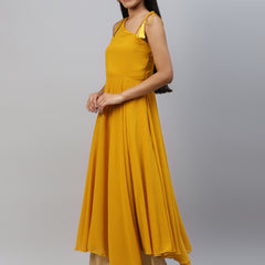 Poshak Hub Women Yellow Georgette One Shoulder Anarkali Kurta
