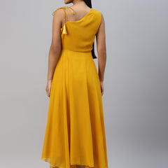 Poshak Hub Women Yellow Georgette One Shoulder Anarkali Kurta