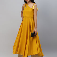 Poshak Hub Women Yellow Georgette One Shoulder Anarkali Kurta