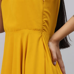 Poshak Hub Women Yellow Georgette One Shoulder Anarkali Kurta