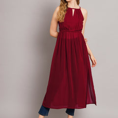 Poshak Hub Maroon Keyhole neck A line Georgette kurta