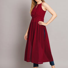 Poshak Hub Maroon Keyhole neck A line Georgette kurta