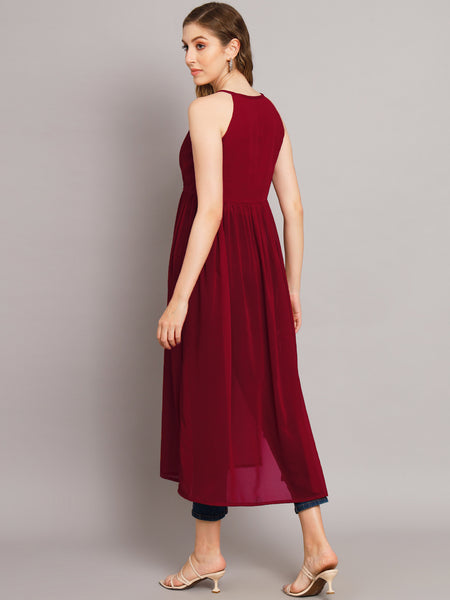 Poshak Hub Maroon Keyhole neck A line Georgette kurta