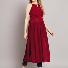 Poshak Hub Maroon Keyhole neck A line Georgette kurta