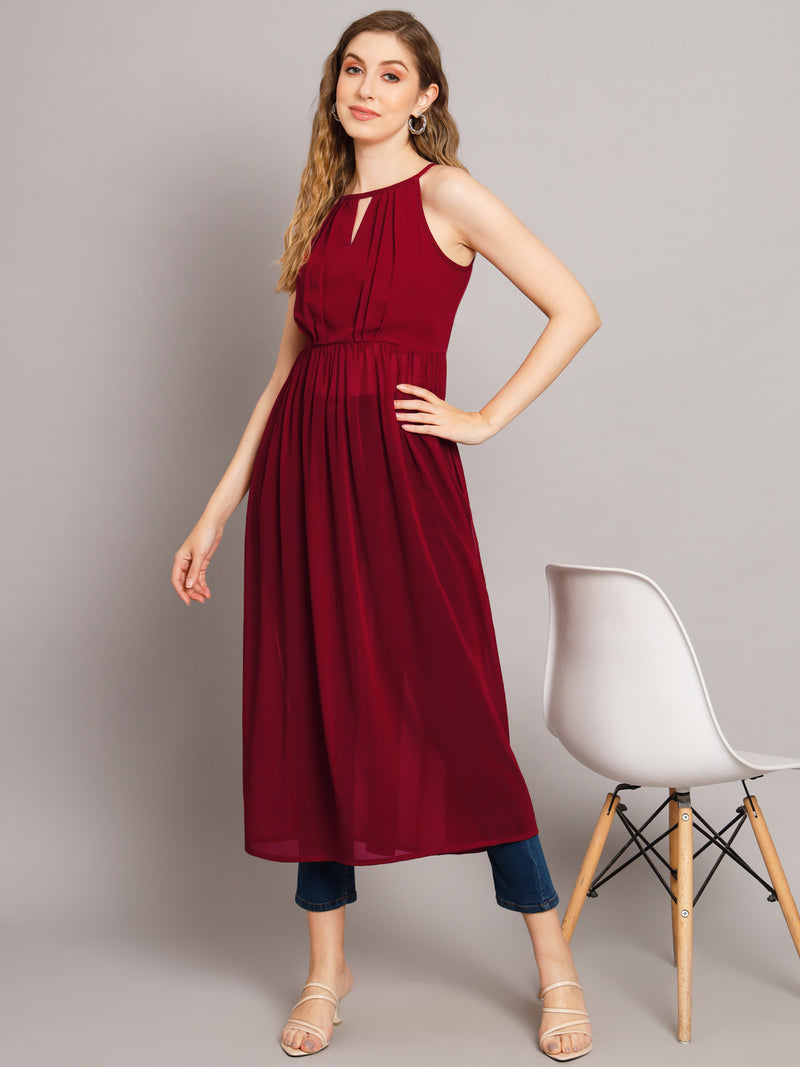 Poshak Hub Maroon Keyhole neck A line Georgette kurta