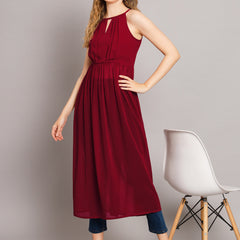 Poshak Hub Maroon Keyhole neck A line Georgette kurta