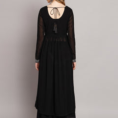 Poshak Hub Women Black georgette Aari work A-Line Kurta with Sharara
