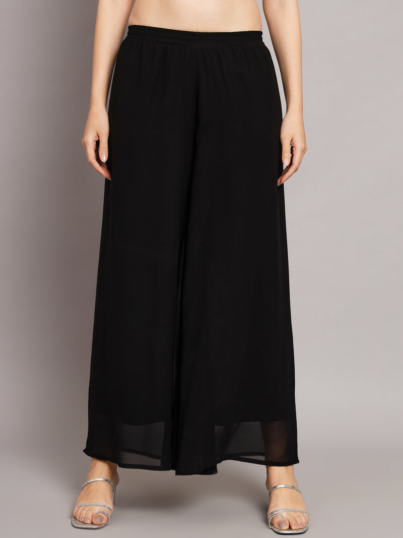 Poshak Hub Women Black georgette Aari work A-Line Kurta with Sharara