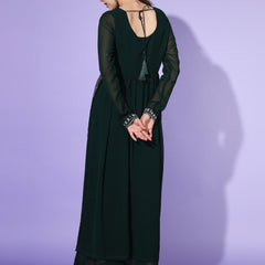 Poshak Hub Women Green georgette Aari work A-Line Kurta with Sharara