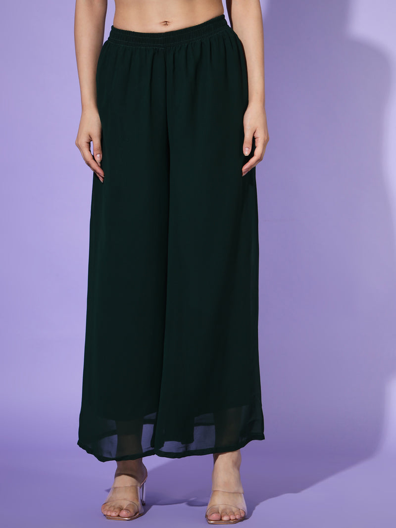 Poshak Hub Women Green georgette Aari work A-Line Kurta with Sharara