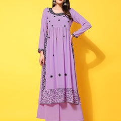 Poshak Hub Women Lavender georgette Aari work A-Line Kurta with Sharara