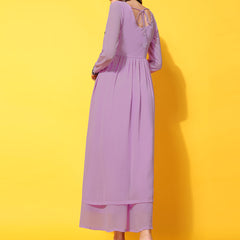 Poshak Hub Women Lavender georgette Aari work A-Line Kurta with Sharara