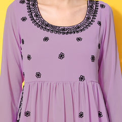 Poshak Hub Women Lavender georgette Aari work A-Line Kurta with Sharara