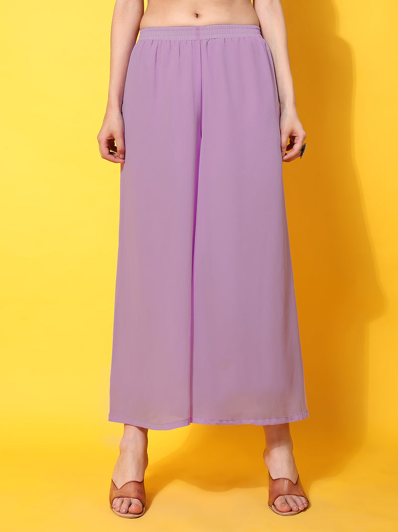 Poshak Hub Women Lavender georgette Aari work A-Line Kurta with Sharara