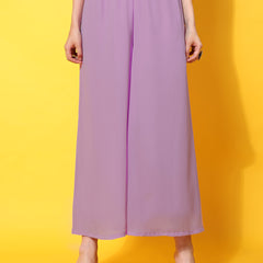 Poshak Hub Women Lavender georgette Aari work A-Line Kurta with Sharara