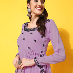 Poshak Hub Women Lavender georgette Aari work A-Line Kurta with Sharara