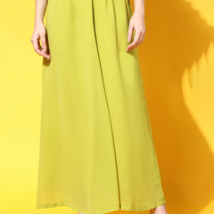 Poshak Hub Women Lime-Green georgette Aari work A-Line Kurta with Sharara