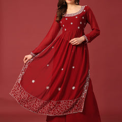 Poshak Hub Women Torquoise georgette Aari work A-Line Kurta with Sharara