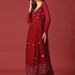 Poshak Hub Women Torquoise georgette Aari work A-Line Kurta with Sharara