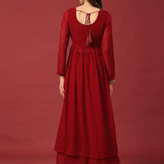 Poshak Hub Women Torquoise georgette Aari work A-Line Kurta with Sharara