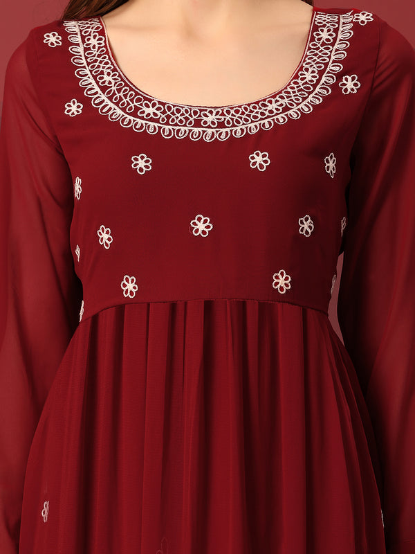 Poshak Hub Women Torquoise georgette Aari work A-Line Kurta with Sharara