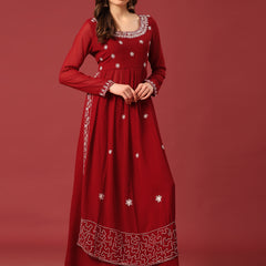 Poshak Hub Women Torquoise georgette Aari work A-Line Kurta with Sharara