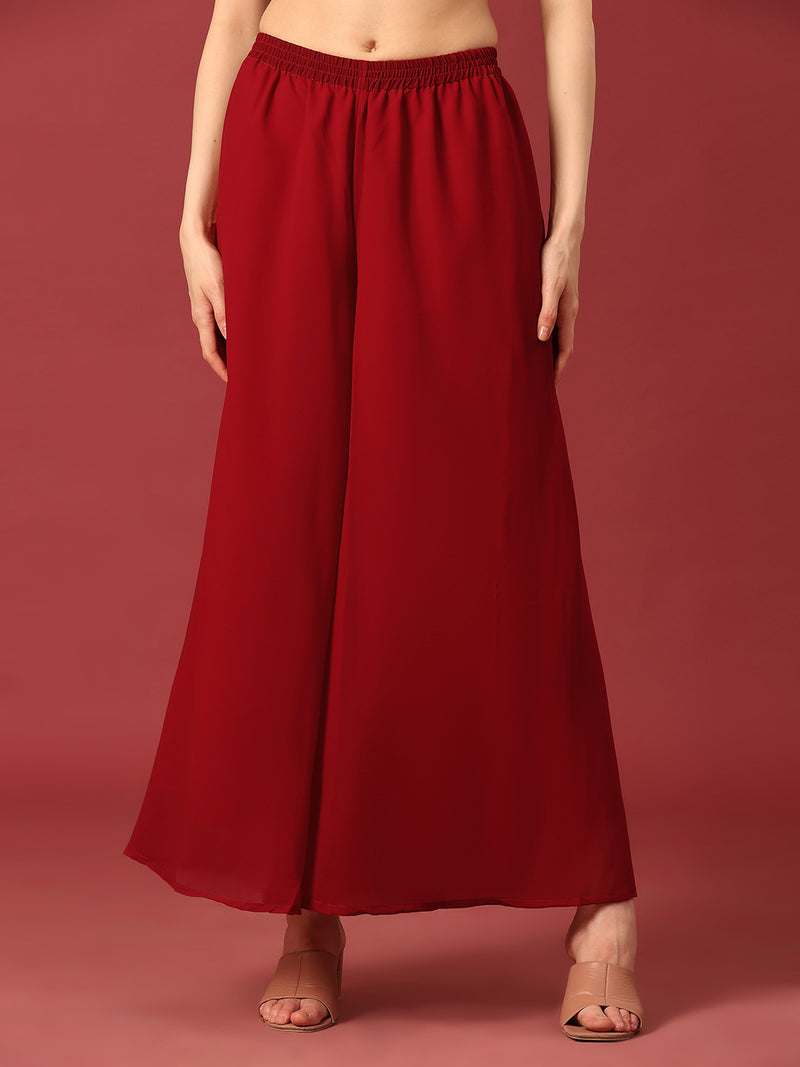 Poshak Hub Women Torquoise georgette Aari work A-Line Kurta with Sharara