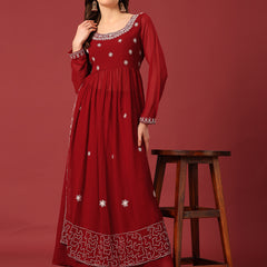 Poshak Hub Women Torquoise georgette Aari work A-Line Kurta with Sharara