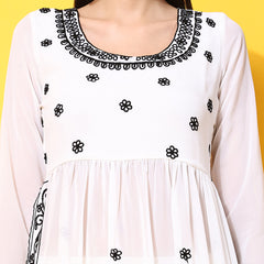 Poshak Hub Women Off-White georgette Aari work A-Line Kurta with Sharara