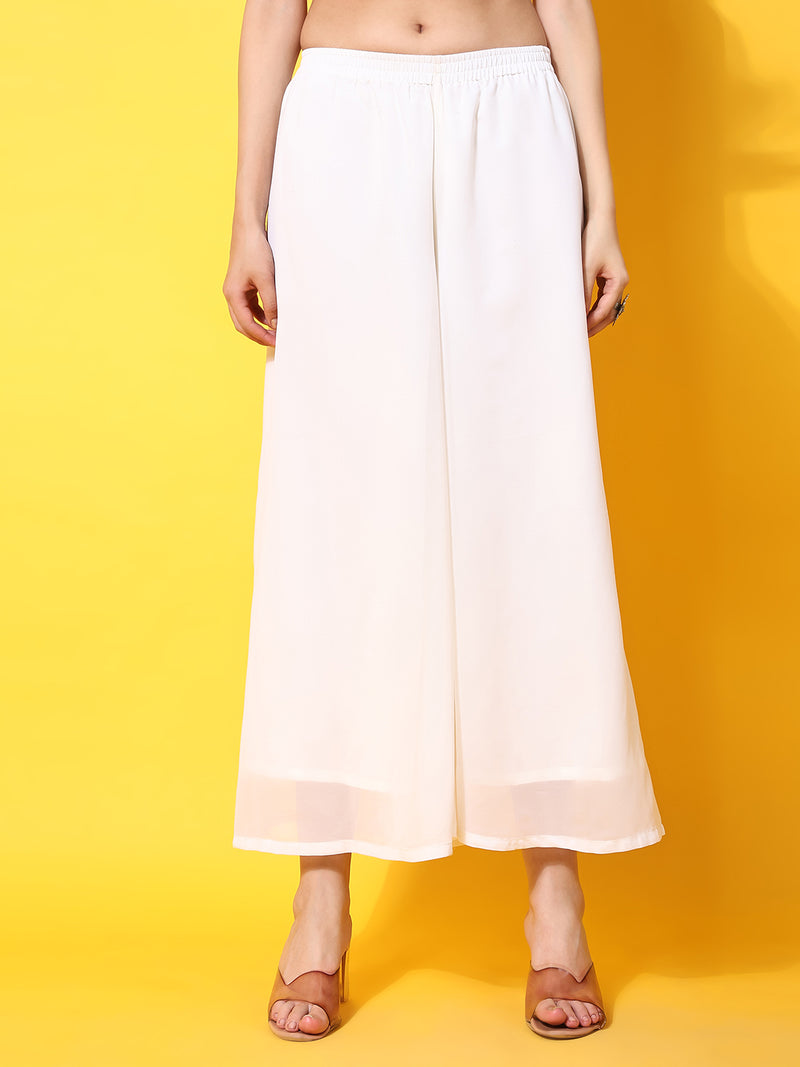 Poshak Hub Women Off-White georgette Aari work A-Line Kurta with Sharara