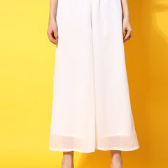 Poshak Hub Women Off-White georgette Aari work A-Line Kurta with Sharara