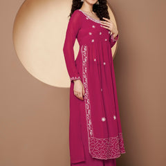 Poshak Hub Women Lavender georgette Aari work A-Line Kurta with Sharara