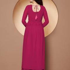Poshak Hub Women Lavender georgette Aari work A-Line Kurta with Sharara