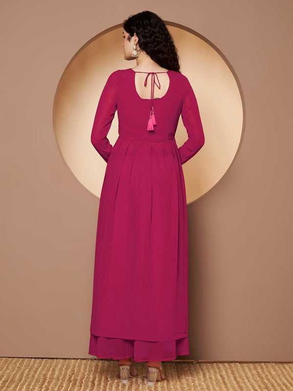 Poshak Hub Women Lavender georgette Aari work A-Line Kurta with Sharara