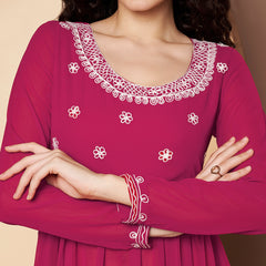 Poshak Hub Women Lavender georgette Aari work A-Line Kurta with Sharara