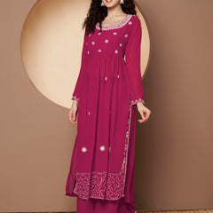 Poshak Hub Women Lavender georgette Aari work A-Line Kurta with Sharara