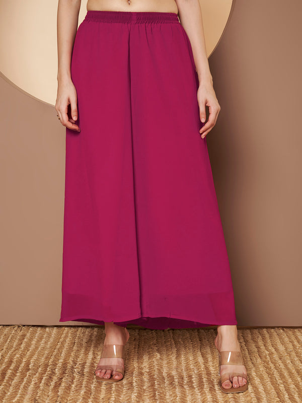 Poshak Hub Women Pink georgette Aari work A-Line Kurta with Sharara