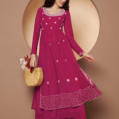 Poshak Hub Women Lavender georgette Aari work A-Line Kurta with Sharara