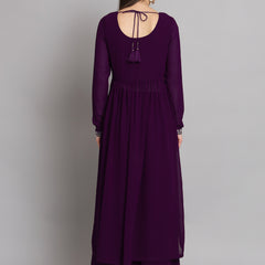 Poshak Hub Women Lavender georgette Aari work A-Line Kurta with Sharara
