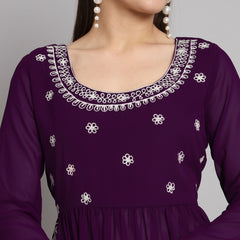 Poshak Hub Women Lavender georgette Aari work A-Line Kurta with Sharara