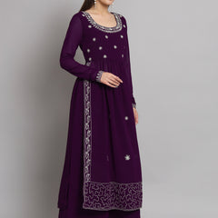 Poshak Hub Women Lavender georgette Aari work A-Line Kurta with Sharara