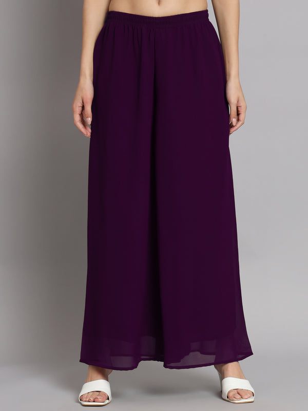 Poshak Hub Women Purple georgette Aari work A-Line Kurta with Sharara