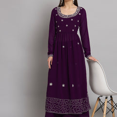 Poshak Hub Women Lavender georgette Aari work A-Line Kurta with Sharara