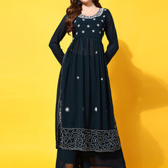 Poshak Hub Women Lavender georgette Aari work A-Line Kurta with Sharara
