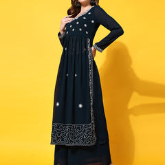 Poshak Hub Women Lavender georgette Aari work A-Line Kurta with Sharara