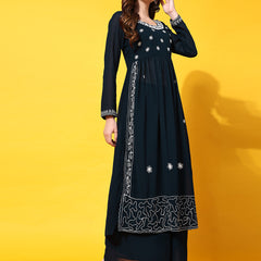 Poshak Hub Women Lavender georgette Aari work A-Line Kurta with Sharara