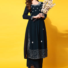 Poshak Hub Women Lavender georgette Aari work A-Line Kurta with Sharara